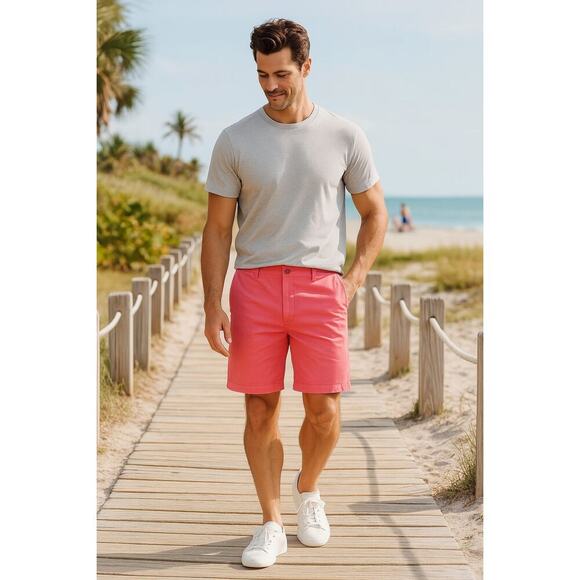 Amazon Essentials Men’s Slim Fit 9" Chino Shorts Washed Red NWT - Size 38 - Picture 1 of 13